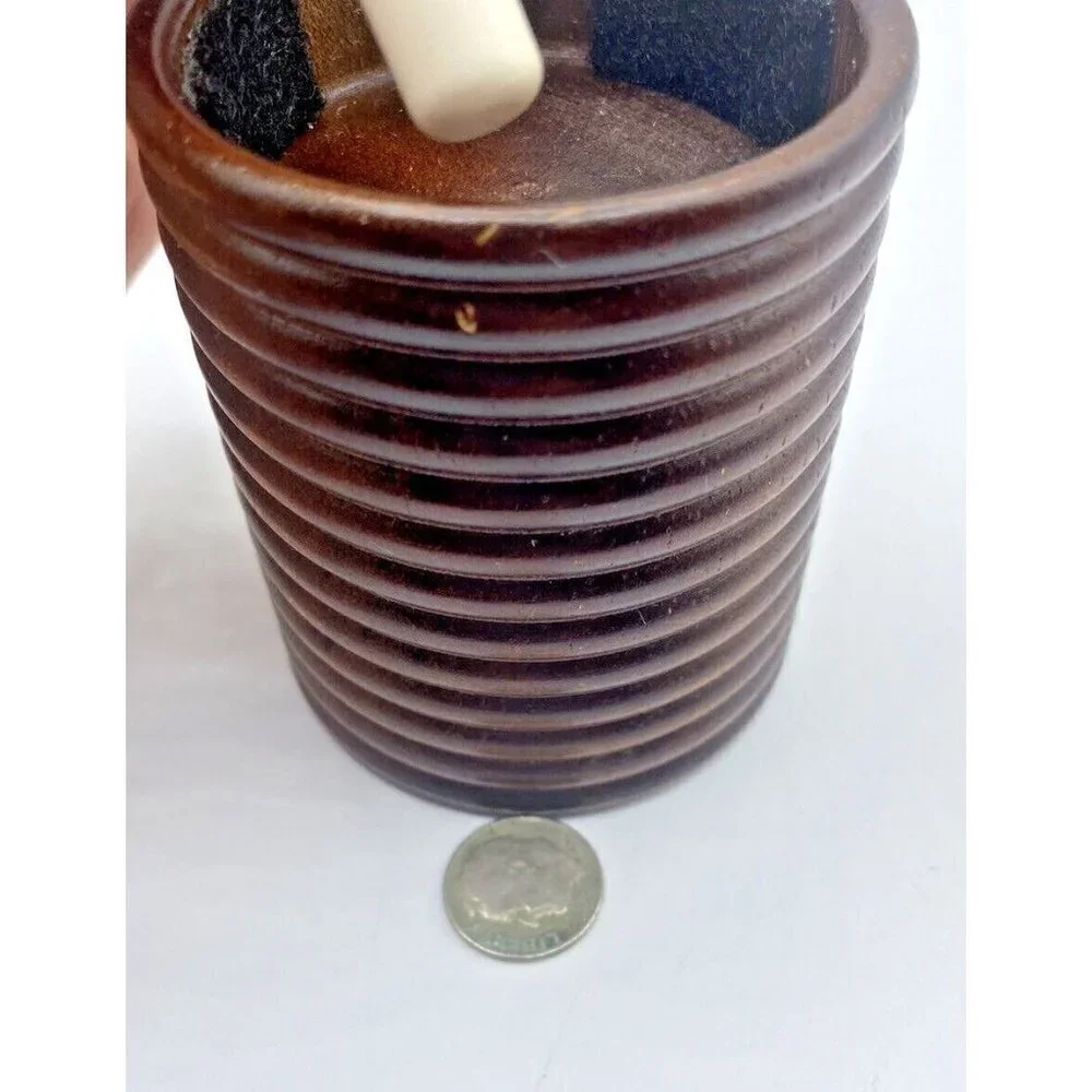 Pier 1 Candle Holder Round Wood Ribbed Elevated Brown Natural Rustic Circles